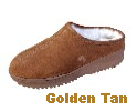 Women's Sheepskin Moccasins - CLOG Slipper-Shoe - sierra indoor/outdoor sole;  available colors: golden tan and ivory, chocolate, and black sheepskins; sizes: 5-11 (full sizes only)