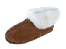 Women's Sheepskin Moccasins - Ankle-Hi Slipper-Shoe-Booties - Leather softsole for warm and confortable indoor use, golden tan and ivory sheepskin; sizes: 5-11 (full sizes only)